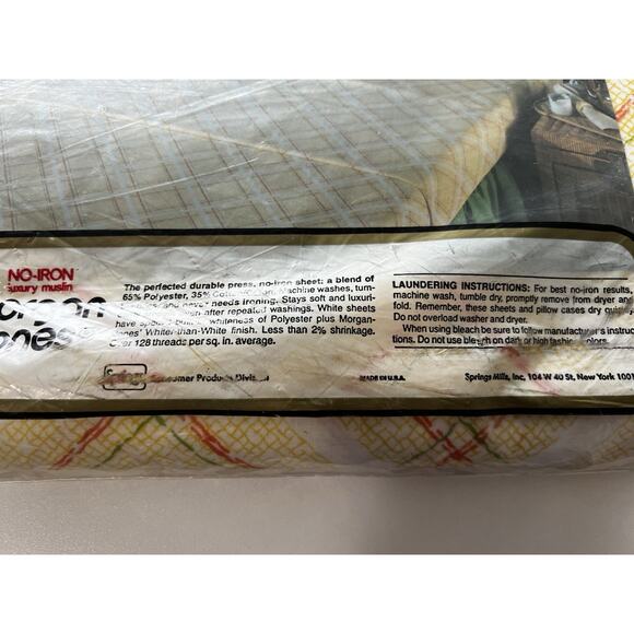 Vtg Morgan Jones Full Flat Sheet & Pillowcases Retro Tattersall Luxury Muslin - Picture 6 of 7